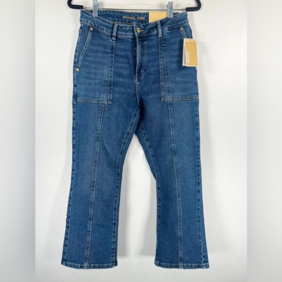 NWT MICHAEL KORS SELMA CROPPED FLARE HIGH-RISE Jeans LAKEBLUEWSH QS4905NE9Z Sz 6 - Picture 1 of 13